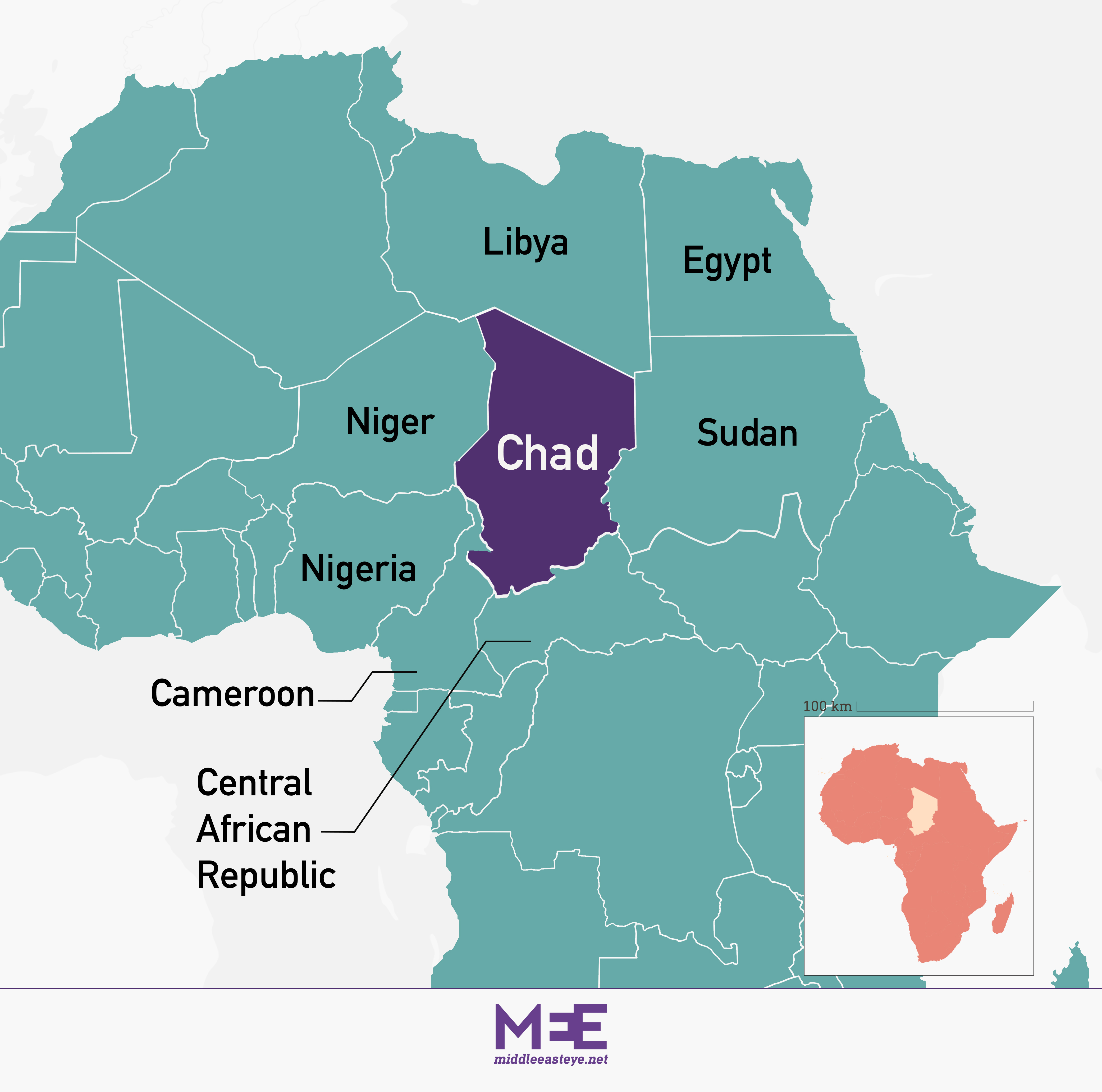 Chad is located in Central Africa and neighbours Libya and Sudan (MEE Graphics)