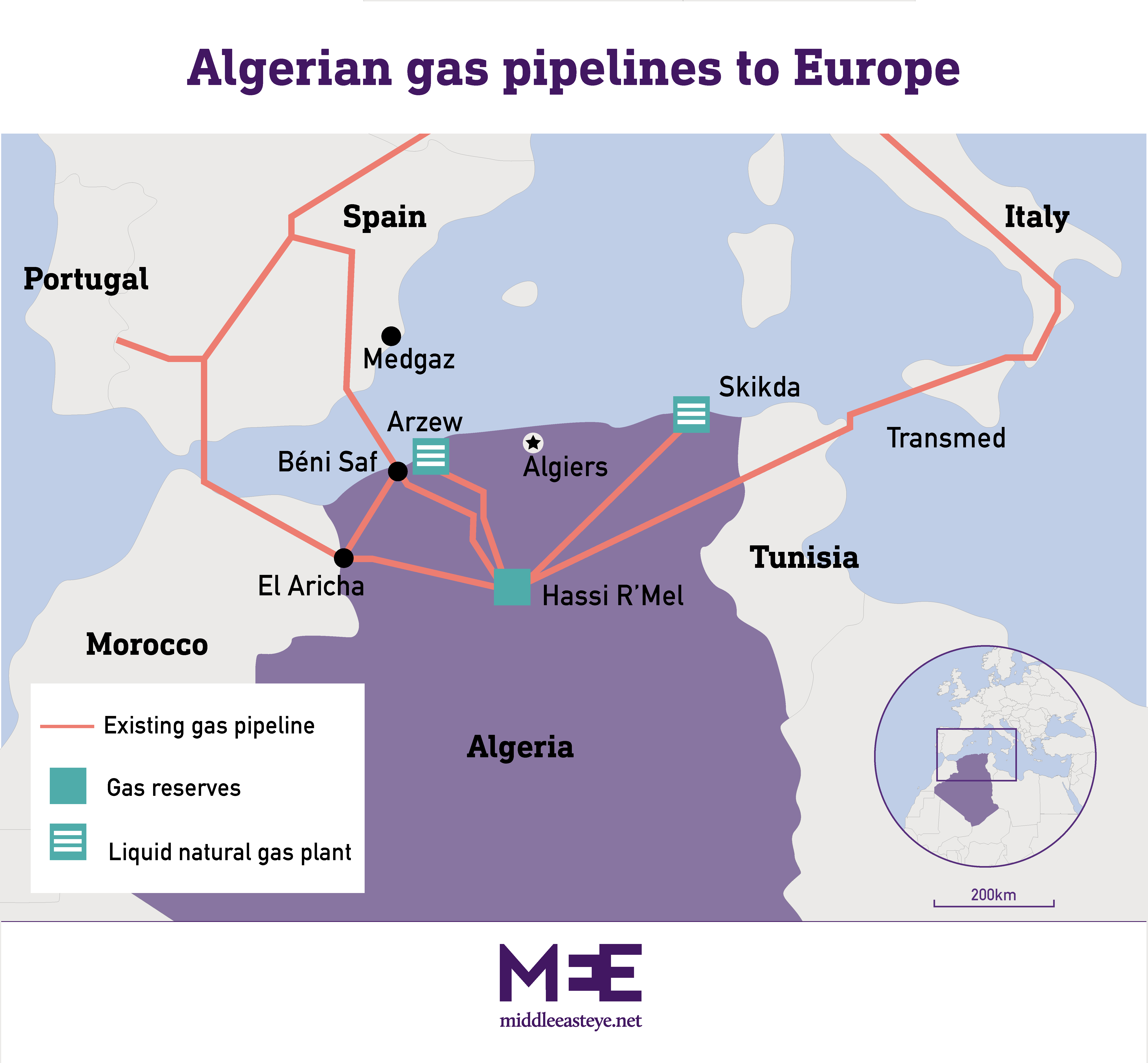 map algerian gas pipelines to europe