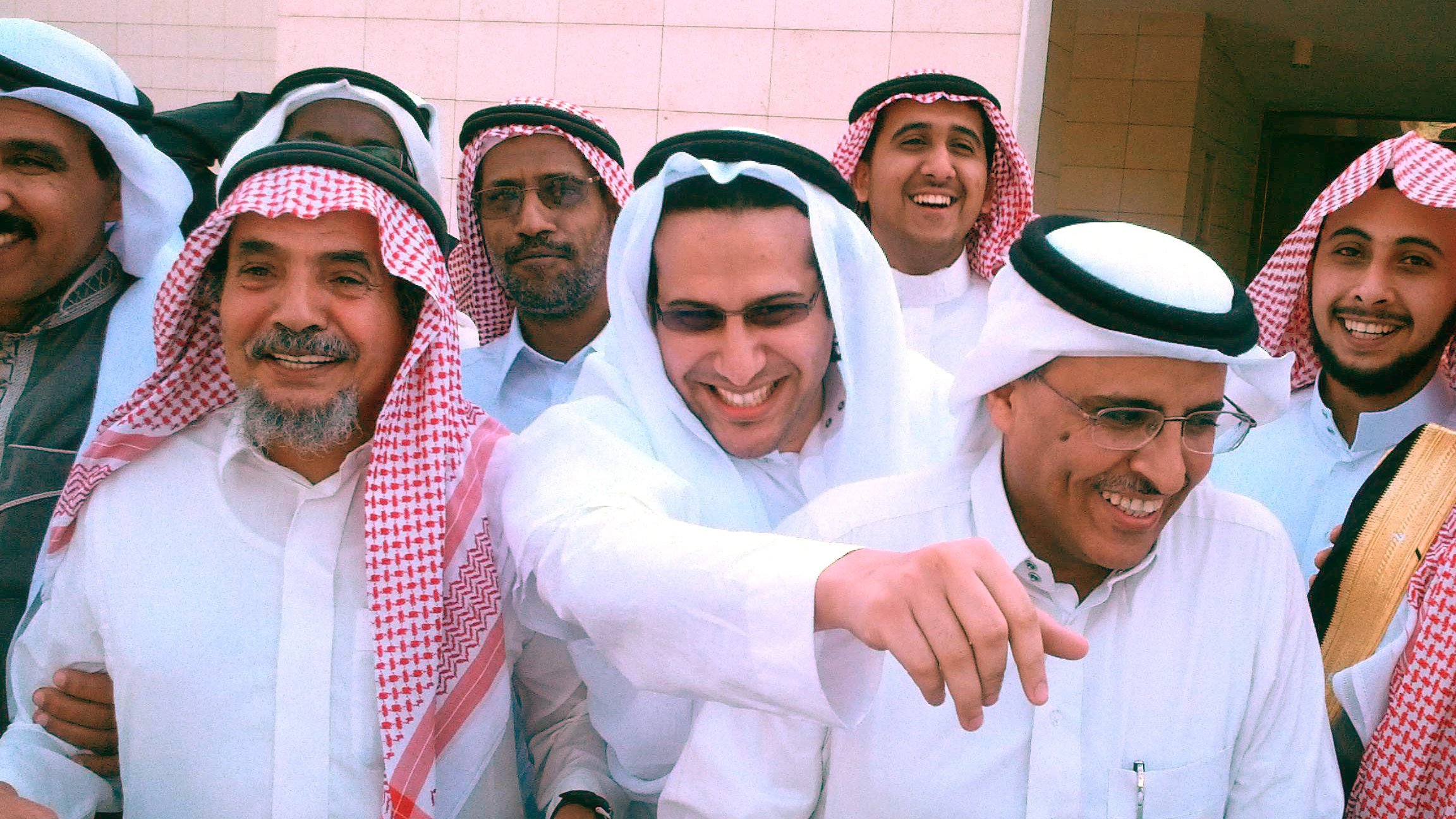 Abdullah al-Hamid (L),  Waleed Abu al-Khair (C) and Mohammad al-Qahtani (R) after a trial hearing session in the case against Hasm in Riyadh, Saudi Arabia on 24 November 2012 (Wikimedia Commons) 