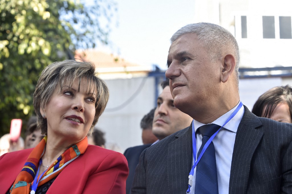  Zoubida Assoul, president of the UCP and Mohcine Belabbas, former president of the RCD, during an opposition conference, on 25 January 2020 (AFP/Ryad Kramdi)