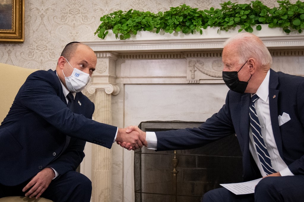 US President Joe Biden meets Israeli Prime Minister Naftali Bennett at the White House in Washington on 27 August 2021 (AFP)