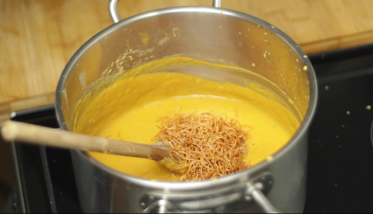 Adding vermicelli adds texture to the creamy soup (@middleeats)