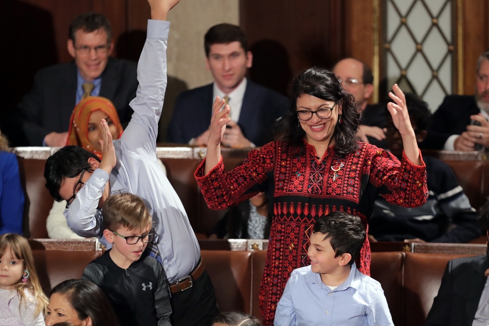When US Congresswoman Rashida Tlaib wore a thobe to be sworn in last year, it put the rich history of Palestinian dress into the spotlight (AFP)