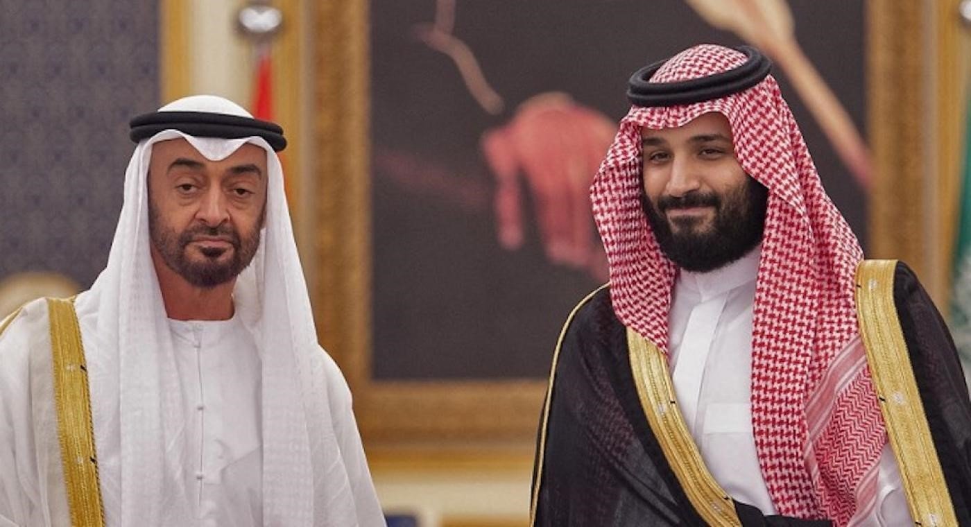 Abu Dhabi Crown Prince Mohammed bin Zayed and Saudi Crown Prince Mohammed bin Salman are pictured in Jeddah in 2018 (Bandar al-Jaloud/Saudi Royal Palace/AFP)