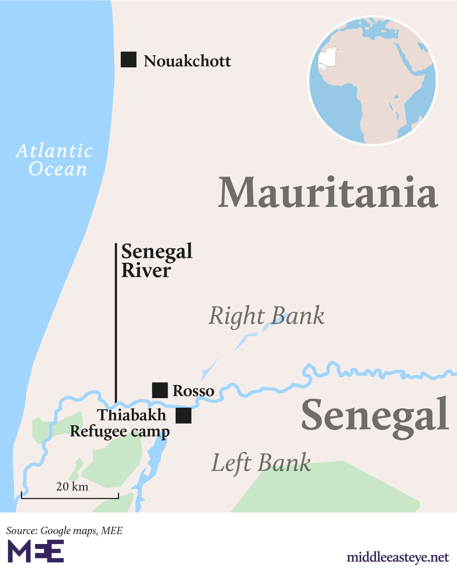 The Senegal river runs along the border between Mauritania and Senegal (MEE)