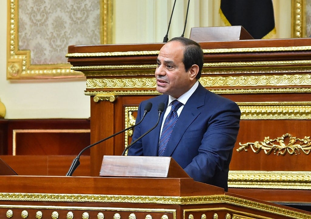 Egyptian President Abdel Fattah al-Sisi speaks in Cairo in 2018 (Egyptian Presidency/AFP)