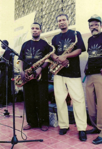 Members of 4 Mars' brass Section, including Mohamed Abdi Alto (L) (Radiodiffusion Television de Djibouti)