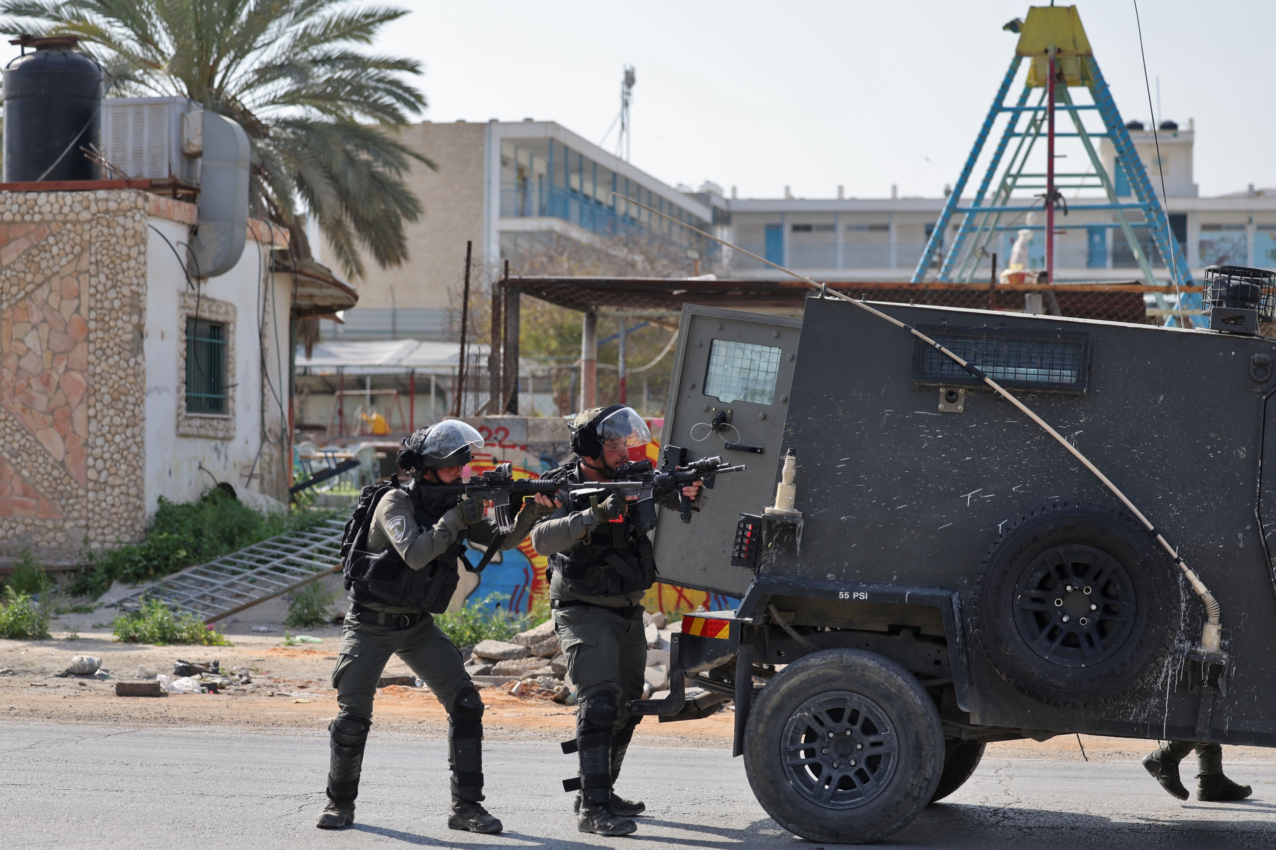 Israeli soldiers during a military raid in the occupied West Bank city of Jericho on 1 March 2023 (AFP)