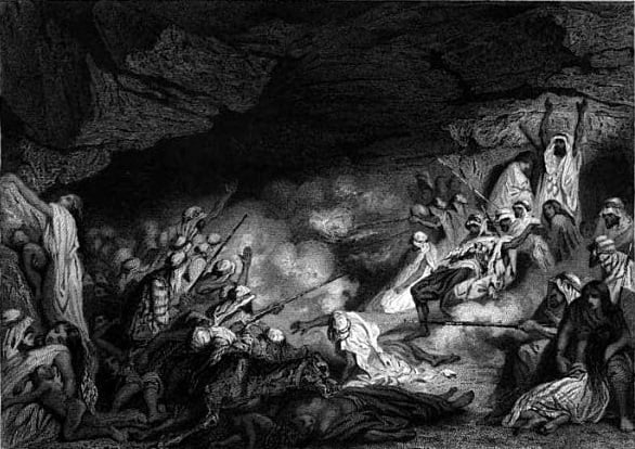 Les grottes du Dahra, 1845. Eau forte de Tony Johannot (1803-1852) (Wikipédia)