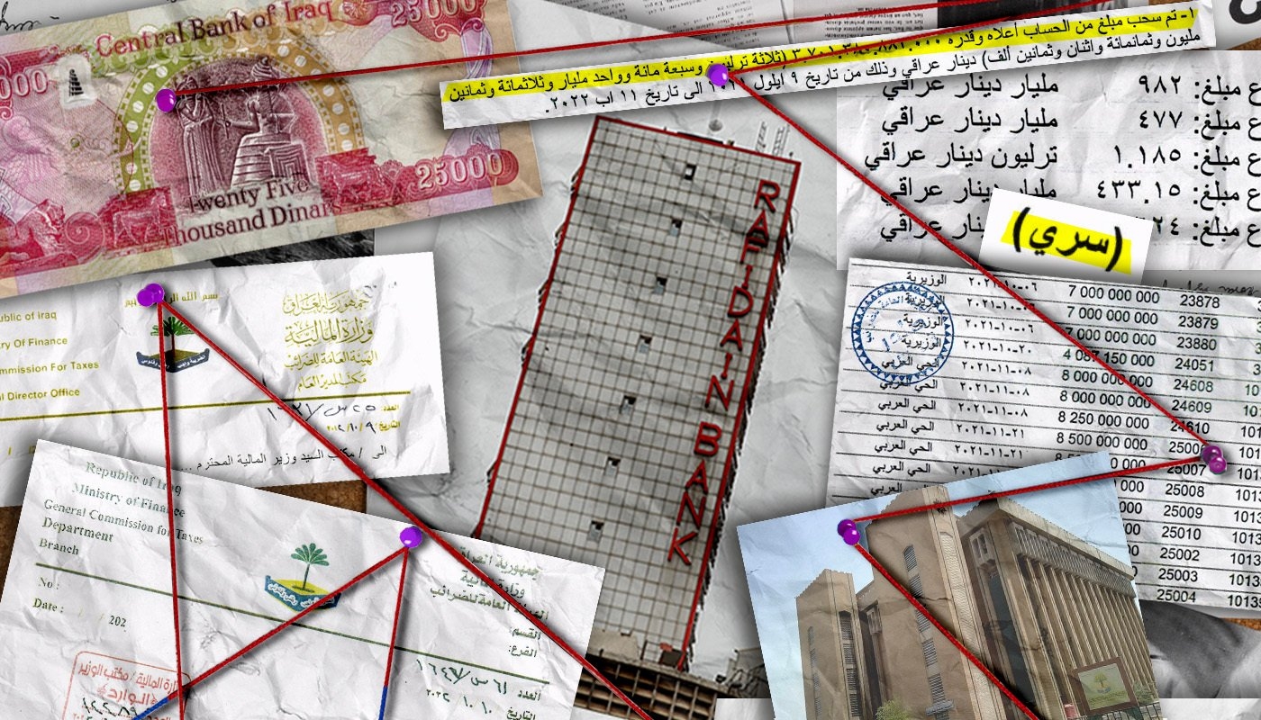 247 cheques worth about $2.5bn were cashed at branches of Rafidain Bank between September 2021 and August 2022 (Ilustration by Mohamad Elaasar)