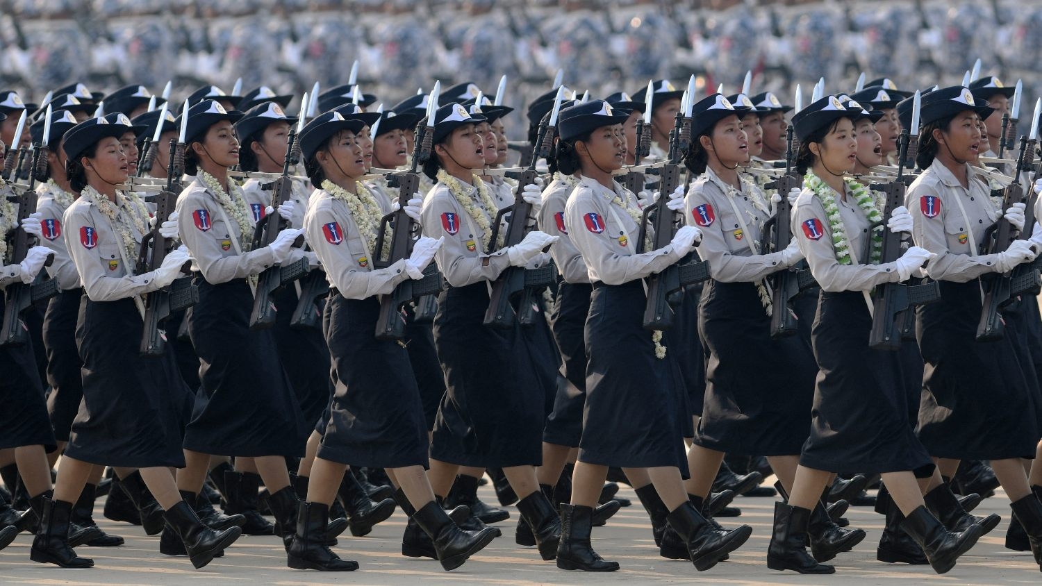 Members of the Myanmar military take part in a parade on 27 March 2023
