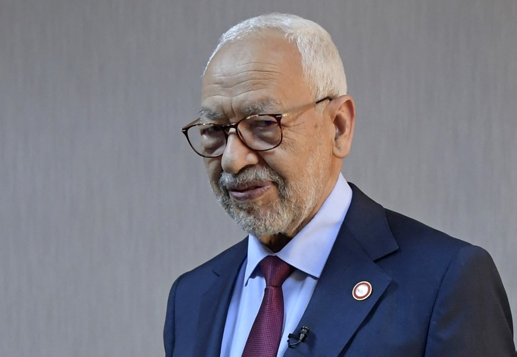 Rached Ghannouchi pictured at his office in Tunis on 31 March 31 2022. (AFP)